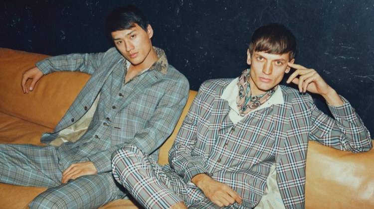 Donning three-piece check suits, Chen Cong and Eddie Klint front SAND Copenhagen's spring-summer 2019 campaign.