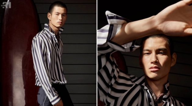 St. Barts: Kohei Takabatake Embraces Chic Vacation Style with Simons Donning a striped shirt by LE 31, Kohei Takabatake also wears a paisley scarf and piped pants from the brand.