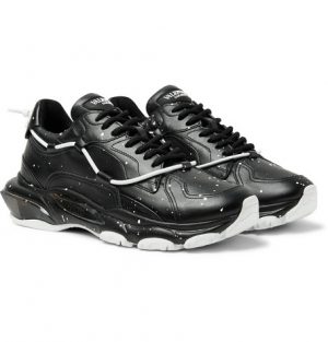 Valentino - Valentino Garavani Bounce Paint-Splattered Leather Sneakers - Men - Black Valentino - Valentino Garavani Bounce Paint-Splattered Leather Sneakers - Men - Black