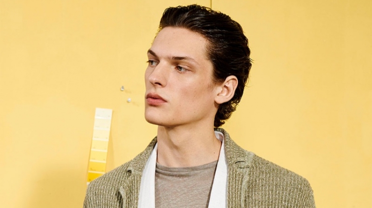 Model Valentin Caron sports fashions inspired by nature from Zara Man.