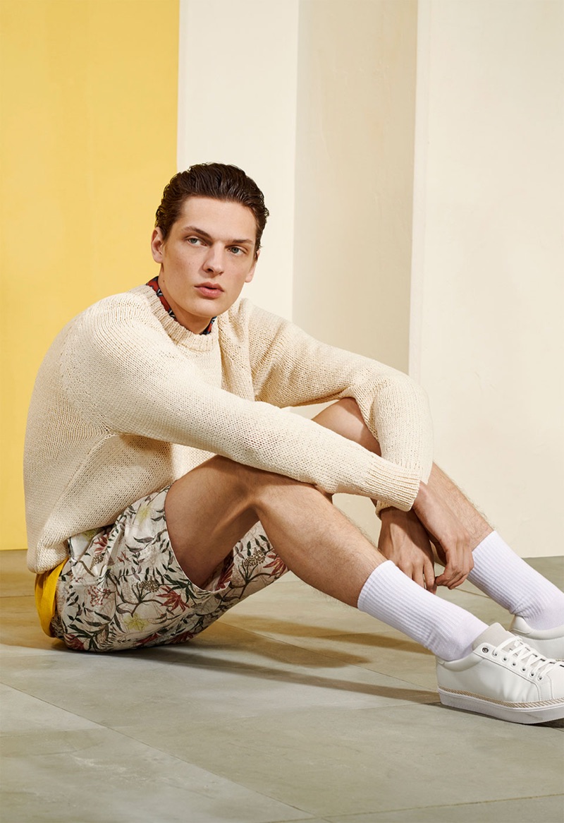 Taking to the studio, Valentin Caron models warm neutrals from Zara Man.
