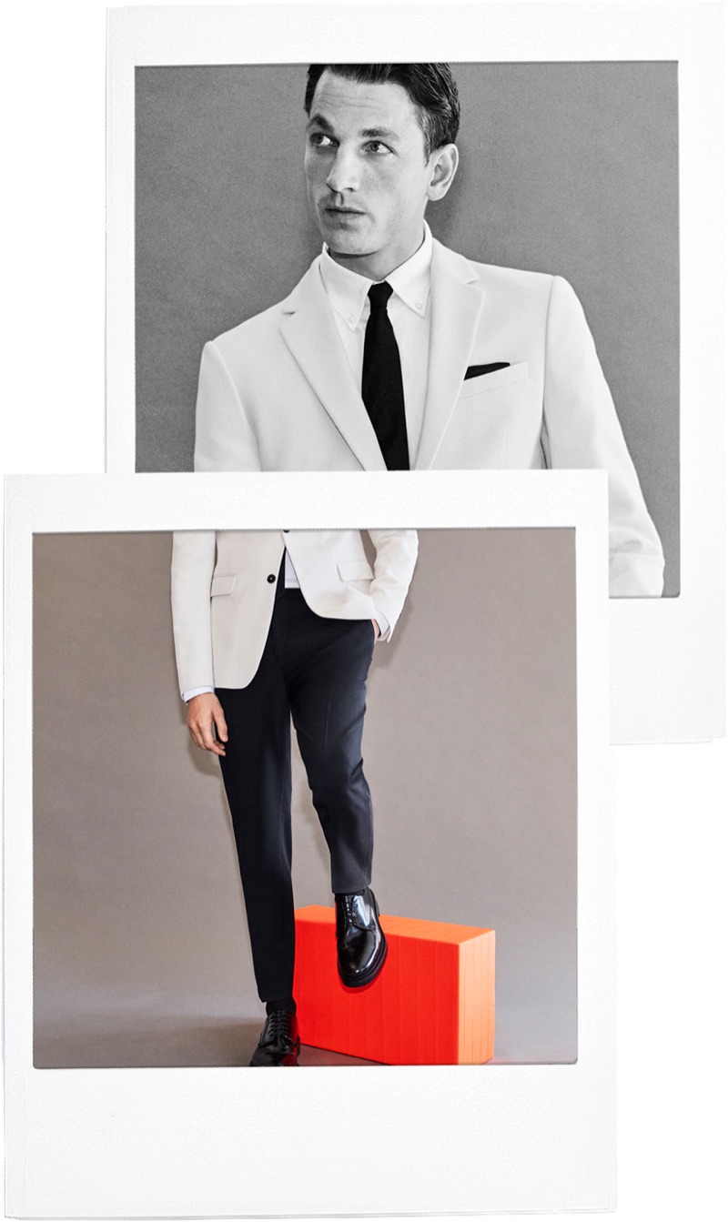 Sporting white and black, Hugo Sauzay is an elegant vision for Zara Man.