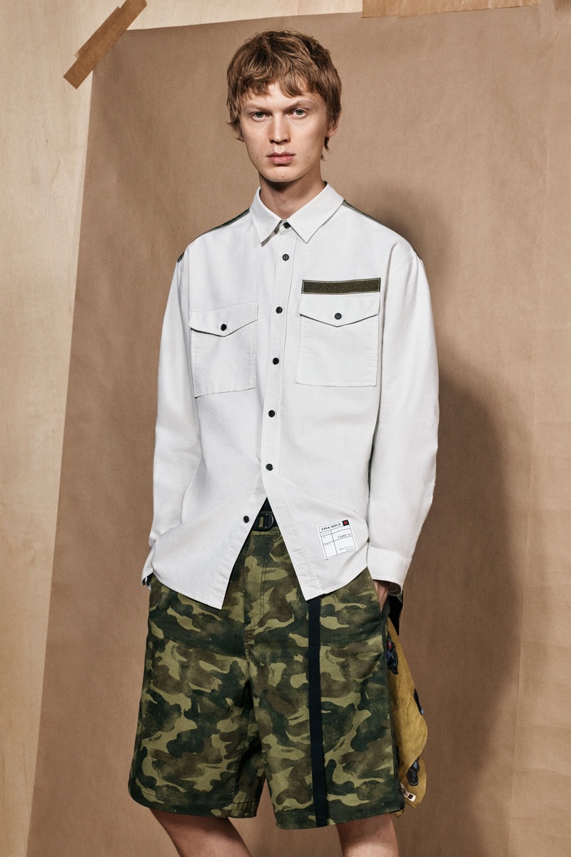 Jonas Glöer dons military-inspired style from the Zara SRPLS collection.