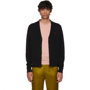 AMI Alexandre Mattiussi Black Merino Wool Ami De Coeur Cardigan AMI Alexandre Mattiussi Black Merino Wool Ami De Coeur Cardigan