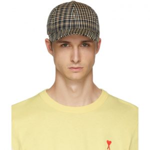 AMI Alexandre Mattiussi Black and Beige Houndstooth Cap AMI Alexandre Mattiussi Black and Beige Houndstooth Cap