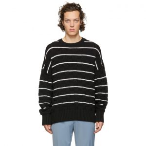 AMI Alexandre Mattiussi Black and White Knit Striped Oversized Sweater AMI Alexandre Mattiussi Black and White Knit Striped Oversized Sweater