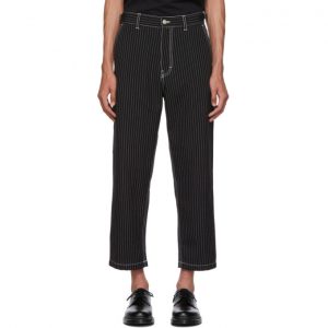 AMI Alexandre Mattiussi Black and White Striped Worker Trousers AMI Alexandre Mattiussi Black and White Striped Worker Trousers
