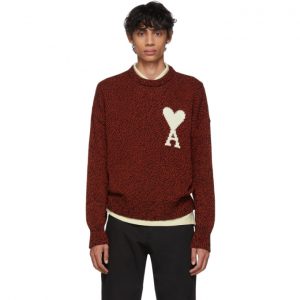 AMI Alexandre Mattiussi Red and Black Oversized Ami De Coeur Sweater AMI Alexandre Mattiussi Red and Black Oversized Ami De Coeur Sweater