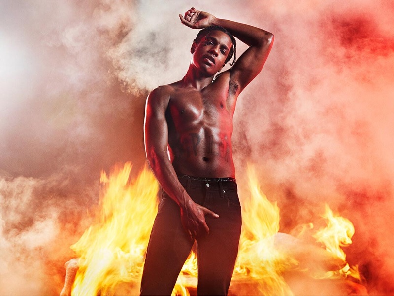 A$AP Rocky goes shirtless for Calvin Klein's #MYCALVINS' spring-summer 2019 campaign.