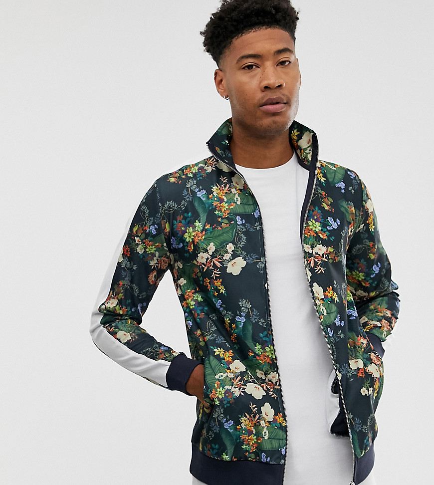 ASOS DESIGN Tall track jacket in retro fabric with floral print and ...
