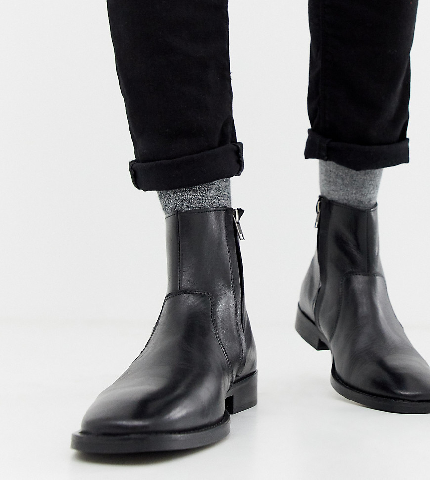 ASOS DESIGN chelsea boots in black leather with square toe – Black ...