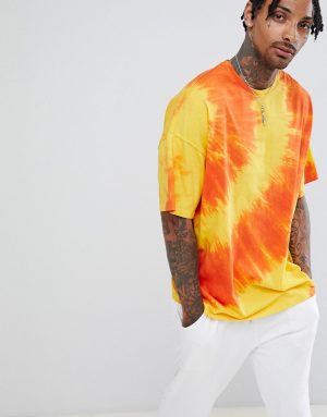ASOS DESIGN oversized longline t-shirt with diagonal tie dye in yellow - Yellow ASOS DESIGN oversized longline t-shirt with diagonal tie dye in yellow - Yellow
