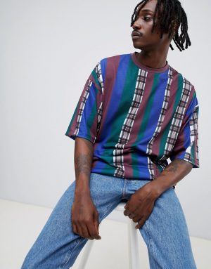 ASOS DESIGN oversized stripe check t-shirt with half sleeve - Multi ASOS DESIGN oversized stripe check t-shirt with half sleeve - Multi