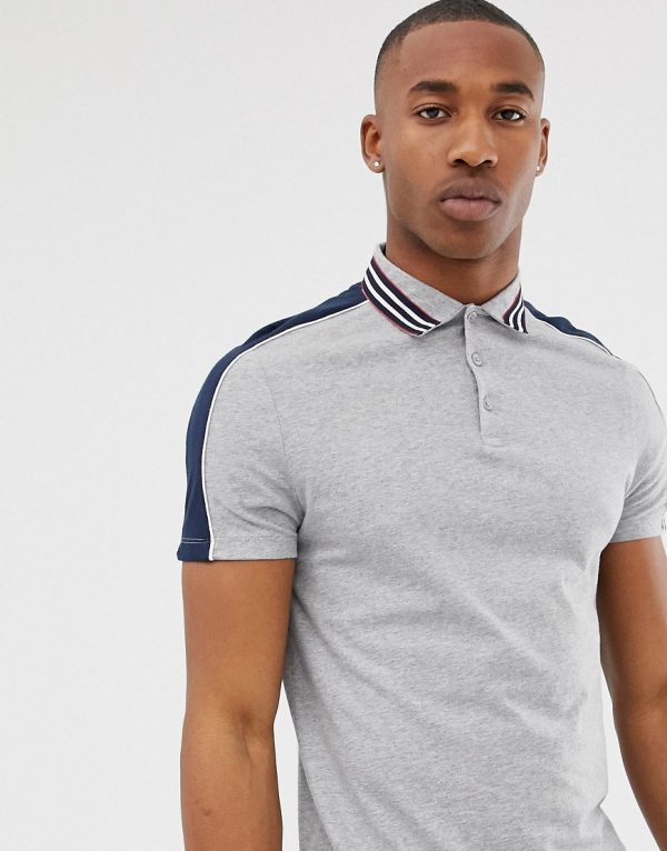 ASOS DESIGN polo shirt with contrast shoulder panels and collar taping ...