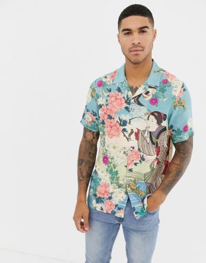 ASOS DESIGN regular fit floral lady print shirt - Multi ASOS DESIGN regular fit floral lady print shirt - Multi
