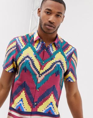 ASOS DESIGN regular shirt enlarged digital geo-tribal in multi - Multi ASOS DESIGN regular shirt enlarged digital geo-tribal in multi - Multi