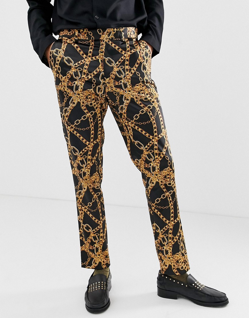ASOS DESIGN skinny suit pants in all over chain print – Black | The ...
