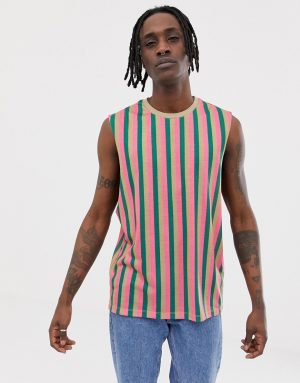 ASOS DESIGN sleeveless t-shirt with vertical stripe - Multi ASOS DESIGN sleeveless t-shirt with vertical stripe - Multi
