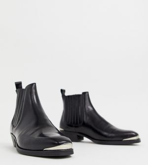 ASOS DESIGN stacked heel western chelsea boots in black leather with metal details - Black ASOS DESIGN stacked heel western chelsea boots in black leather with metal details - Black