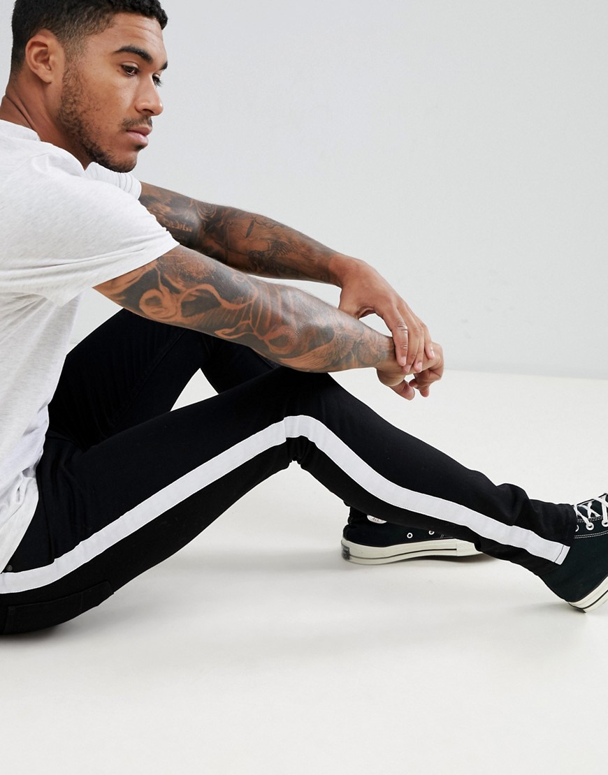 ASOS DESIGN super skinny jeans in black with white side stripe – Black ...