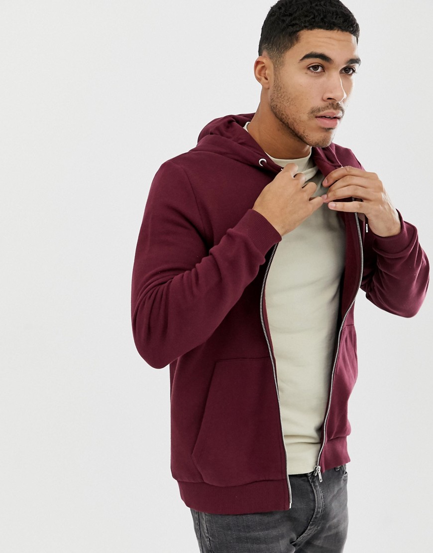 ASOS DESIGN zip up hoodie in burgundy – Red | The Fashionisto