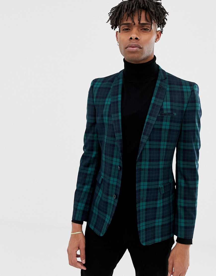 ASOS Super Skinny Suit Jacket In Blackwatch Plaid Green The Fashionisto