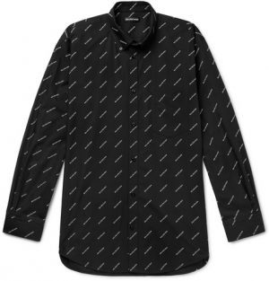 Balenciaga - Button-Down Collar Logo-Print Cotton Shirt - Men - Black Balenciaga - Button-Down Collar Logo-Print Cotton Shirt - Men - Black