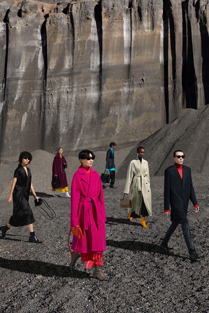 Sporting colorful tailored styles, models take to the desert for Balenciaga's fall-winter 2019 campaign.