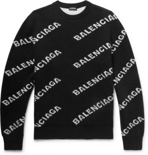 Balenciaga - Logo-Intarsia Knitted Sweater - Men - Black Balenciaga - Logo-Intarsia Knitted Sweater - Men - Black