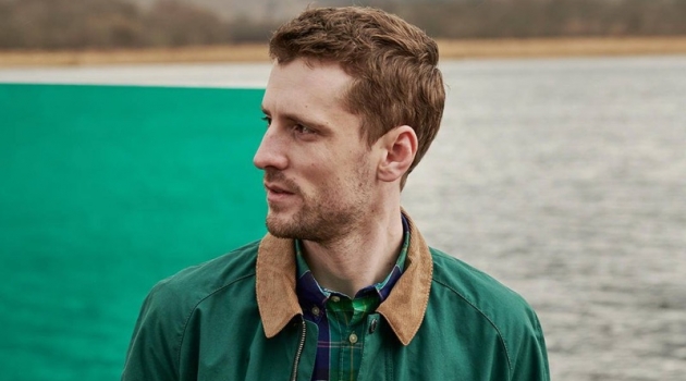 George Barnett Embraces Bright Hues for Barbour Pop Tartan Collection Embracing green and blue, George Barnett sports a shirt from Barbour's Pop Tartan collection.