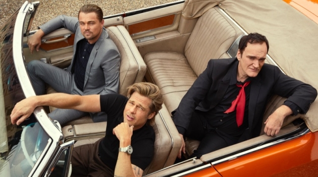 Brad Pitt, Leonardo DiCaprio & Quentin Tarantino Cover Esquire's Summer Issue Leonardo DiCaprio wears a Dior Men suit and Salvatore Ferragamo polo. Brad Pitt sports a Tom Ford polo shirt, Prada trousers, and a Breitling watch. Quentin Tarantino dons a shirt, jacket, and trousers by Dolce & Gabbana with a vintage scarf.