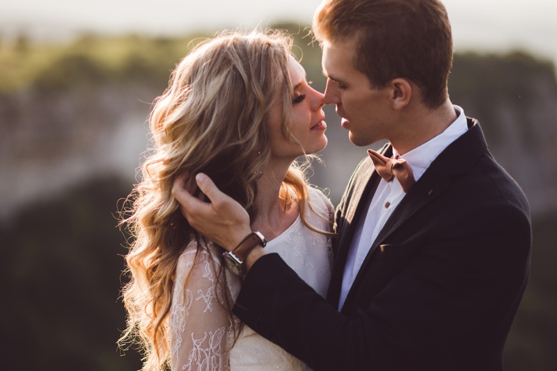 Bride Groom Portrait Outdoors Attractive Couple