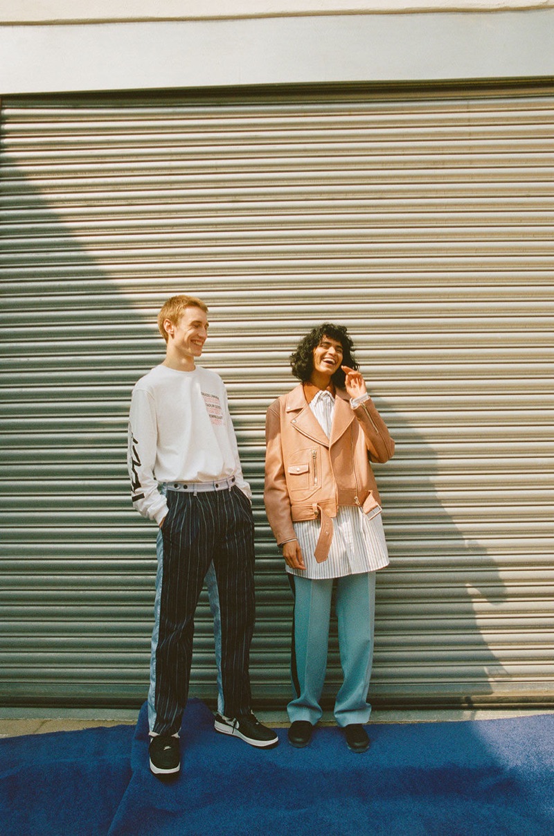 Wearing a Services Unknown x Browns x Stadium Goods t-shirt, Michael Sharp also sports Children of the Discordance trousers, and sneakers from Stadium Goods.