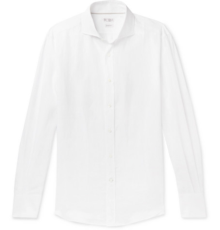 Brunello Cucinelli – Slim-Fit Cutaway-Collar Linen Shirt – Men – White ...