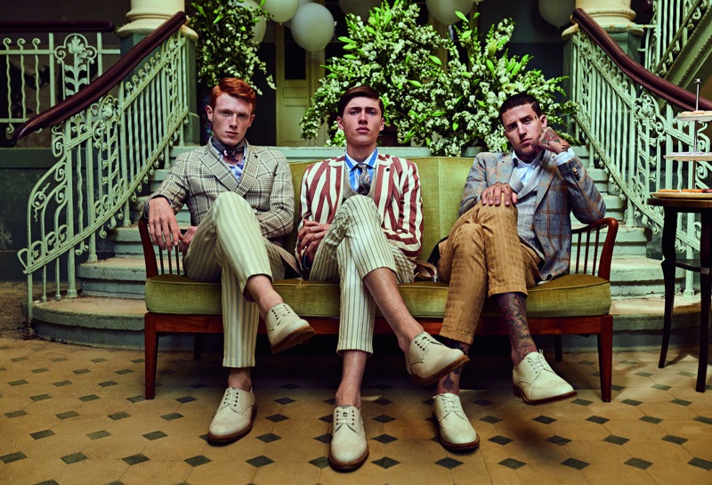 Embracing dandy style, Linus Wordemann, Sep Graf, and Miles Langford star in Club of Gents' spring-summer 2019 campaign.