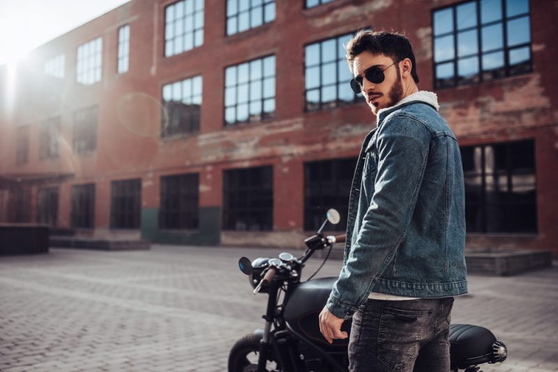 Denim Layers Male Model Sunglasses Motorcycle