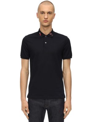 Embroidered Stretch Cotton Piqué Polo Embroidered Stretch Cotton Piqué Polo