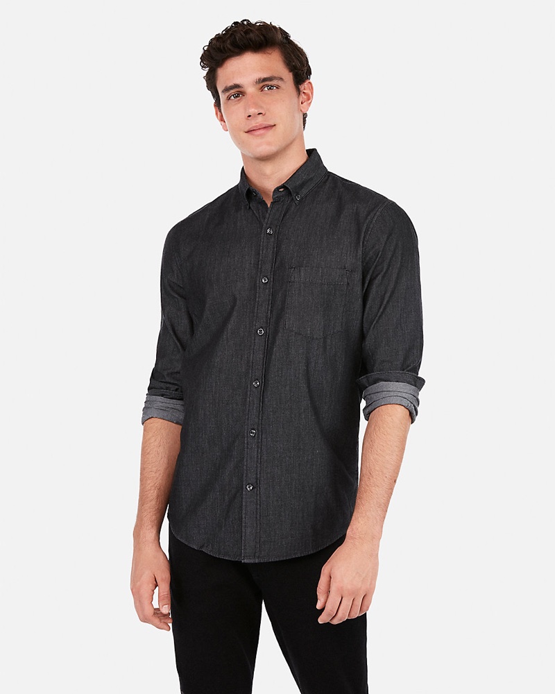 Express Classic Button-Down Denim Shirt $59.90