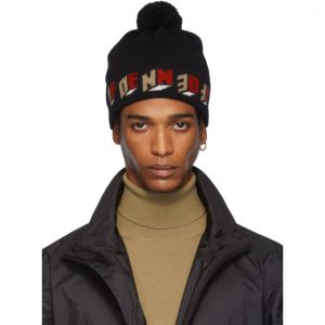 Fendi Black FF Tape Blazer Fendi Black Wool 3D Fendi Pom Pom Beanie