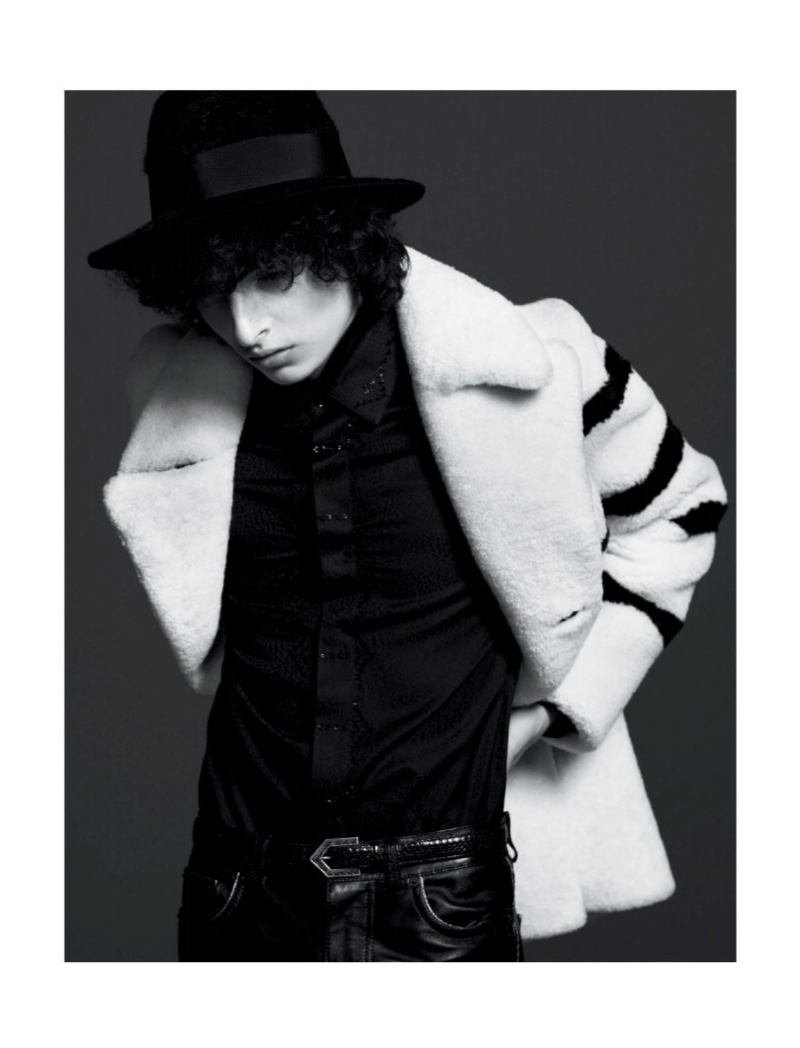 Actor Finn Wolfhard dons a rock 'n' roll-inspired look for Saint Laurent's fall-winter 2019 campaign.