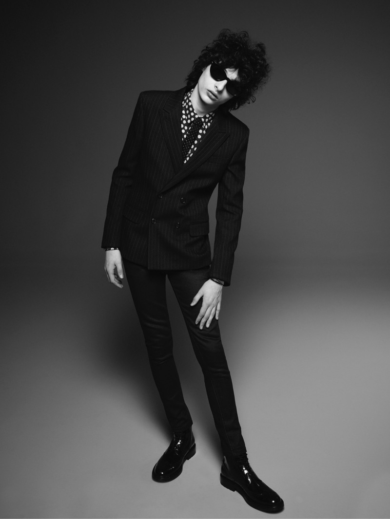 Donning a sharp suit, Finn Wolfhard appears in Saint Laurent's fall-winter 2019 campaign.