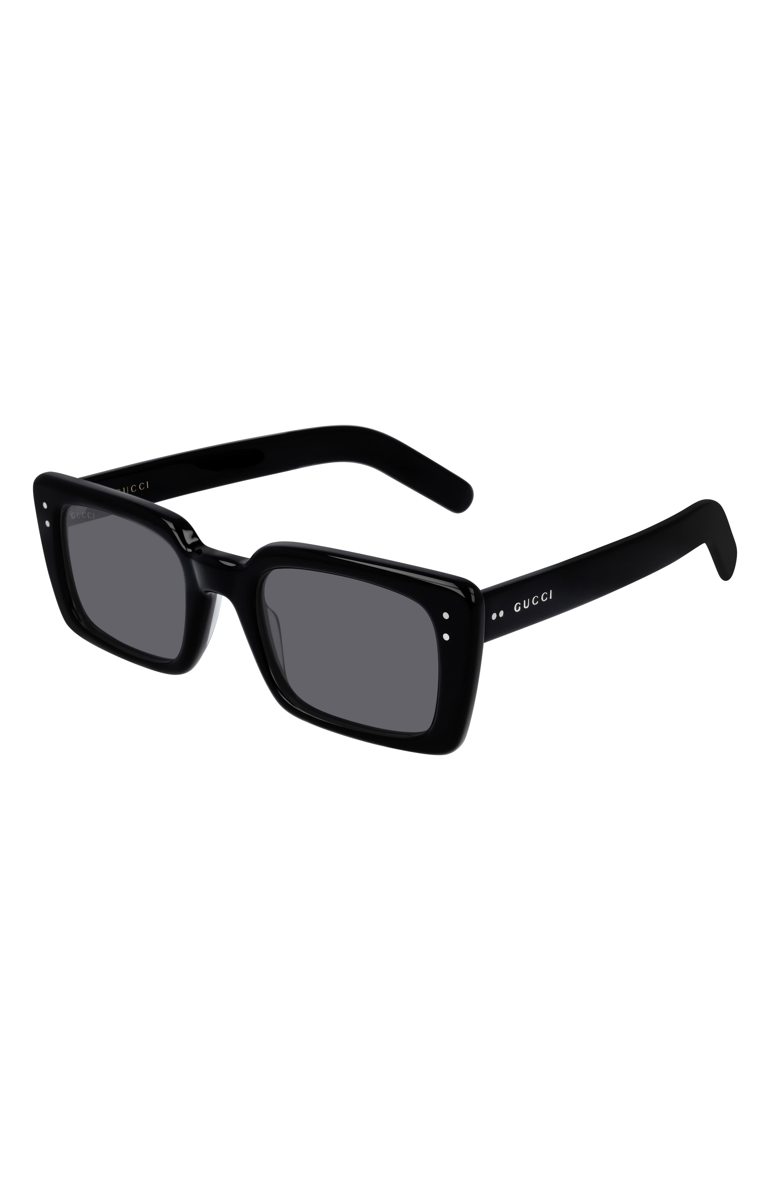 Gucci 52mm Rectangle Sunglasses Shiny Black The Fashionisto