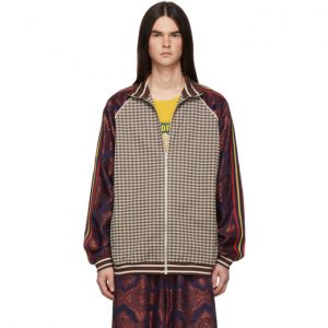 Gucci Brown Plaid Embroidered Track Jacket Gucci Brown Plaid Embroidered Track Jacket