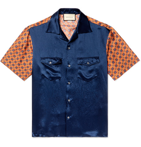 Gucci – Camp-Collar Satin and Printed Silk-Twill Shirt – Men – Navy ...