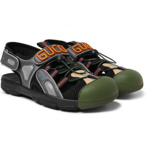 Gucci - Logo-Detailed Rubber, Leather and Mesh Sandals - Men - Black Gucci - Logo-Detailed Rubber, Leather and Mesh Sandals - Men - Black