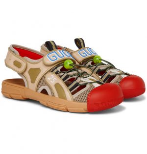 Gucci - Tinsel Logo-Detailed Rubber, Leather And Mesh Sandals - Men - Red Gucci - Tinsel Logo-Detailed Rubber, Leather And Mesh Sandals - Men - Red