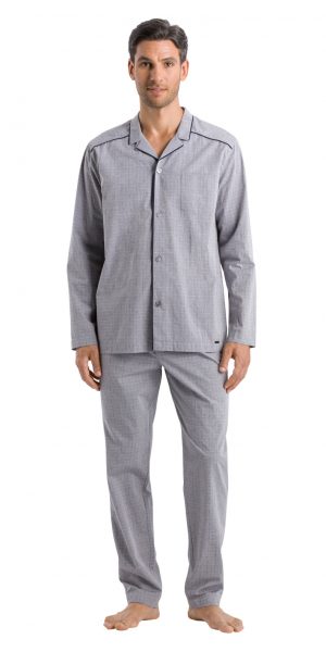 HANRO Theo L/SLV Pajama - Grey Check S - 75639 HANRO Theo L/SLV Pajama - Grey Check S - 75639