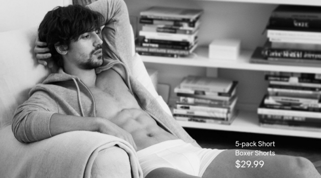 Ignacio Ondategui Relaxes in H&M Underwear Ignacio Ondategui lounges in a pair of white H&M boxer shorts.