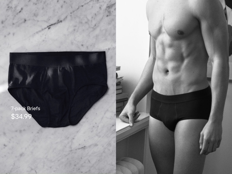 Captured in black and white, Ignacio Ondategui rocks black H&M briefs.