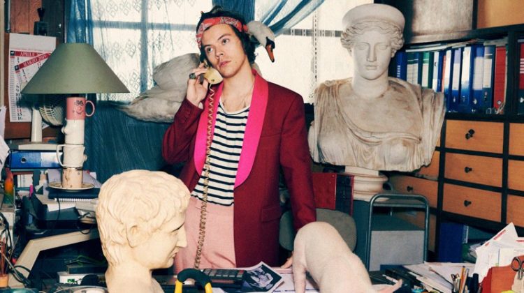 Harry Styles reunites with Gucci for its pre-fall 2019 tailoring campaign.